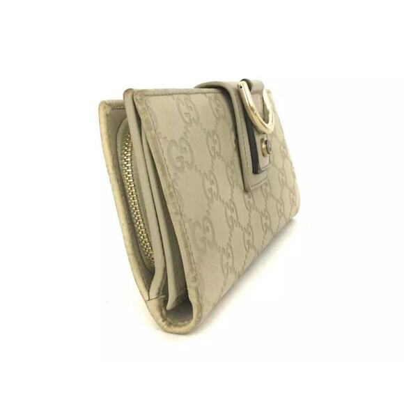 Authentic GUCCI Ssima Abbey GG Logo Leather Long Bifold Wallet Ivory - Picture 3 of 8